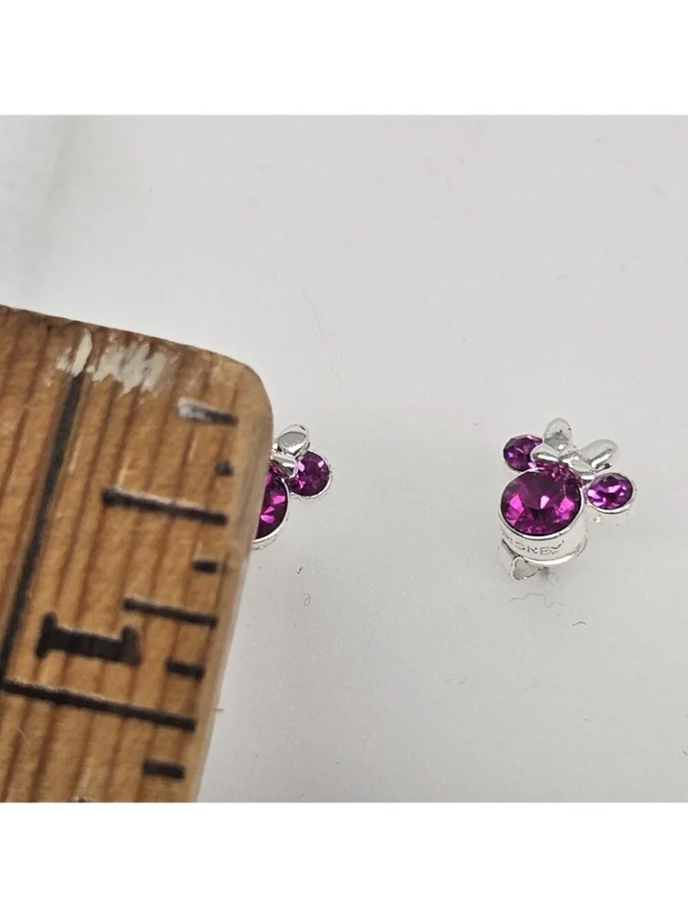 Disney Minnie Mouse Post Stud Earrings JCM Brass Silver Tone Pink Crystals